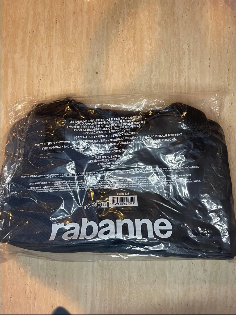 Paco Rabanne Navy and Black Duffel Bag with Gold Zipper